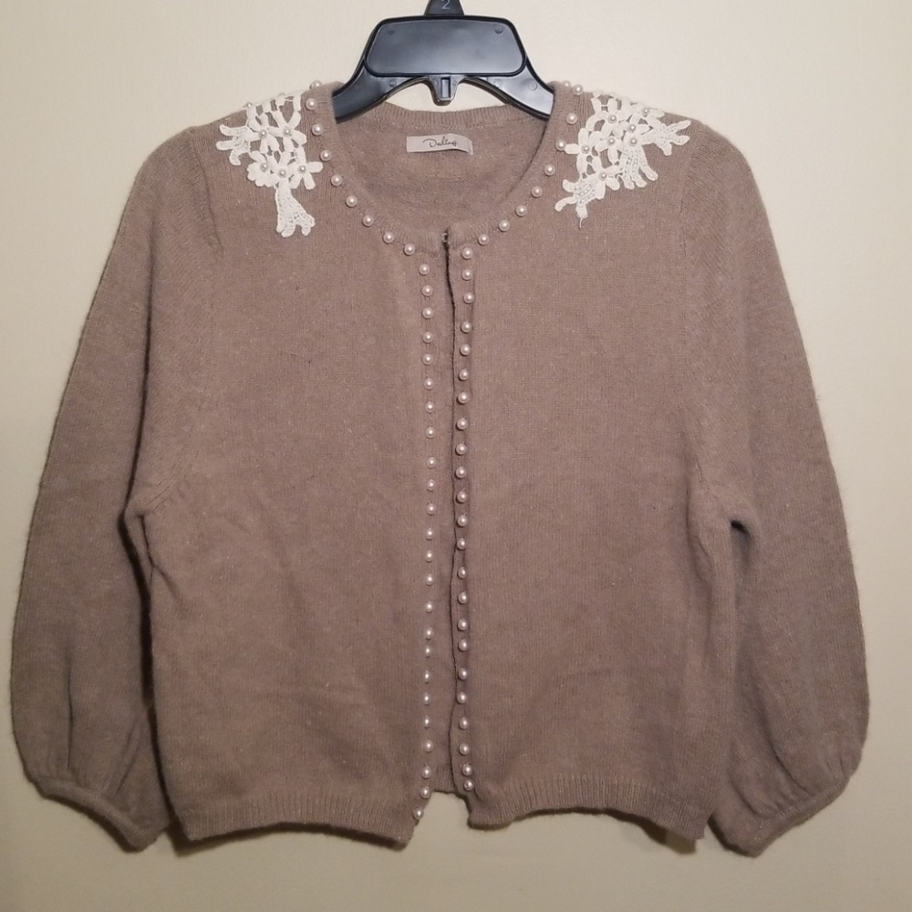 Darling Tan Pearl Angora Sweater Size Large